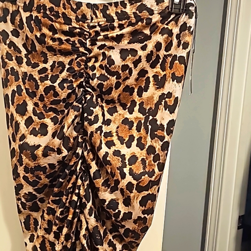 NWT, Stylewe Designer Leopard Print Pleated Bodycon Stretch Skirt, Sz XL - Picture 2 of 5